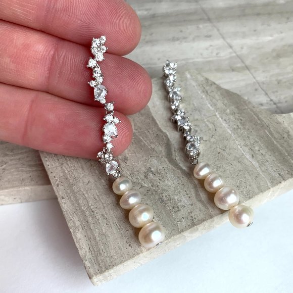 NEW~ Anthropologie SHASHI "Kalista or Celeste" Crystal & Pearl Drop Earrings - Picture 6 of 12